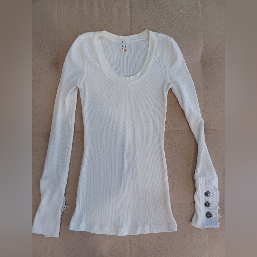 NWOT Free People motor cuff Long Sleeve White Thermal Shirt Top S